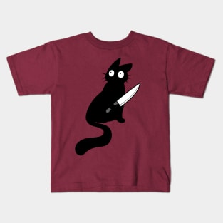 Vaguely threatening cat with a knife. Kids T-Shirt